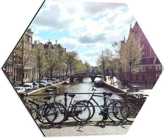 WallClassics - Dibond Hexagon - Gracht in de Stad - 50x43.5 cm Foto op Hexagon (Met Ophangsysteem)