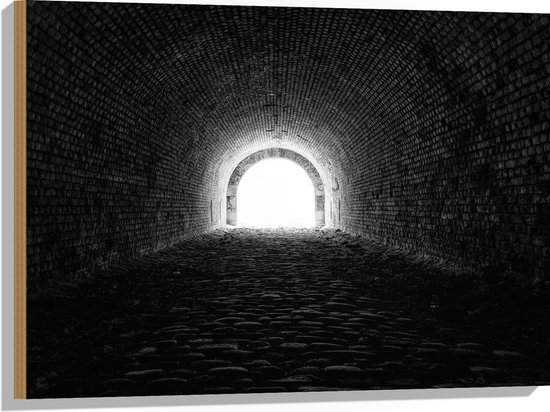 WallClassics - Hout - Donkere Tunnel - 80x60 cm - 9 mm dik - Foto op Hout (Met Ophangsysteem)