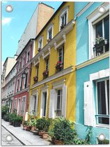 WallClassics - Tuinposter – Gekleurde Huizen aan elkaar - 30x40 cm Foto op Tuinposter (wanddecoratie voor buiten en binnen)