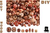 Bob Online ™ - ca. 100g (ca.180 Stuks) Mixed Maten & Ontwerpen - Bedrukte Houten Kralen – ± 100g (±180 Pcs) Mixed Sizes & Designs Printed Wooden Beads – Hobbykralen – Haarkrlalen – Hair Braiding Beads – DIY Sieraden Maken, Woondecoraties