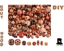 Bob Online ™ - ca. 100g (ca.180 Stuks) Mixed Maten & Ontwerpen - Bedrukte Houten Kralen – ± 100g (±180 Pcs) Mixed Sizes & Designs Printed Wooden Beads – Hobbykralen – Haarkrlalen – Hair Braiding Beads – DIY Sieraden Maken, Woondecoraties