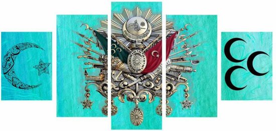 Canvas Paintings - Special Design 5 Piece Ottoman Themed 3 Crescent Crest Canvas Painting (Özel Tasarım 5 Parça Osmanlı Temalı 3 Hilal Armalı Kanvas Tablo)
