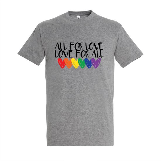 T-shirt All for love love for all - Grey Melange T-shirt - Maat L - T-shirt met print - T-shirt heren - T-shirt dames