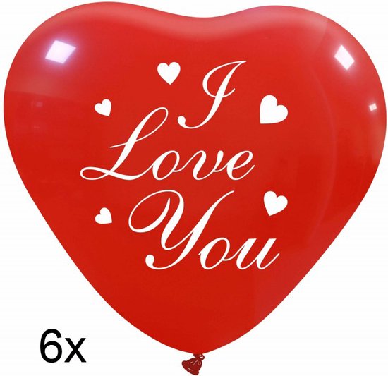 I love you hartballon, rood, 6 stuks, 25 cm, latex, Valentijn - Liefde