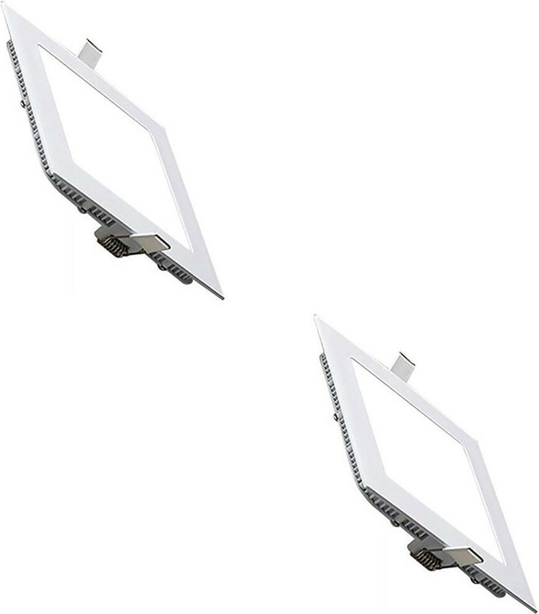 LED Downlight Slim 2 Pack - Inbouw Vierkant 15W - Helder/Koud Wit 6400K - Mat Wit Aluminium - 195mm
