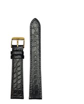 horlogeband-horlogebandje-10mm-echt leer-croco-zwart-zacht-plat-goudkleurige gesp-leer-10 mm