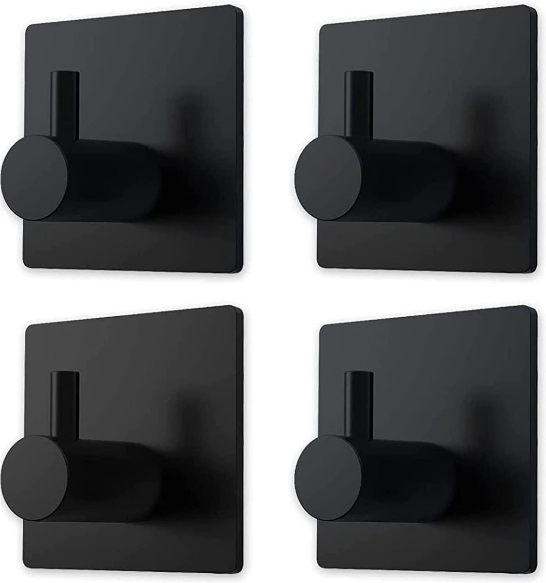 Fazzini Nero zelfklevende handdoekhaakjes zwart - vierkant - 4 stuks