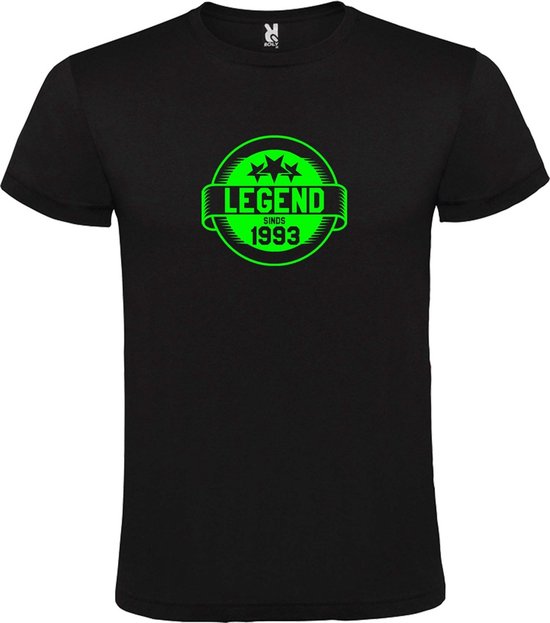 Zwart T-Shirt met “Legend sinds 1993 “ Afbeelding Neon Groen Size XXXXL