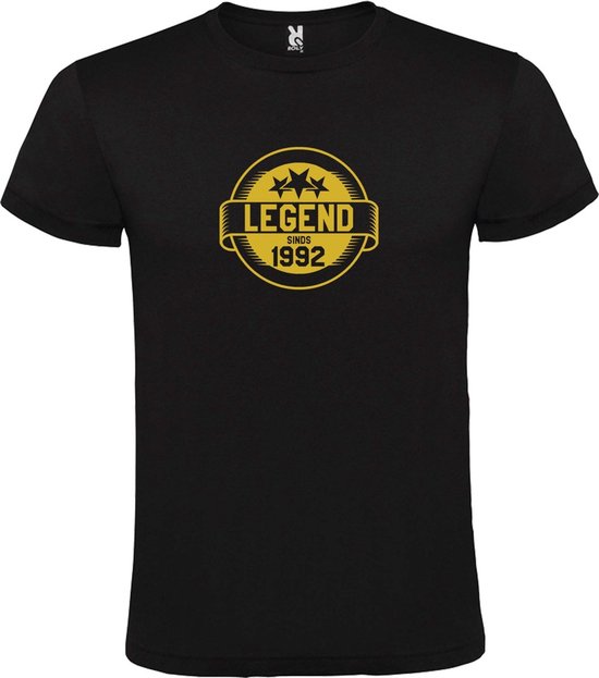 Zwart T-Shirt met “Legend sinds 1992 “ Afbeelding Goud Size XL