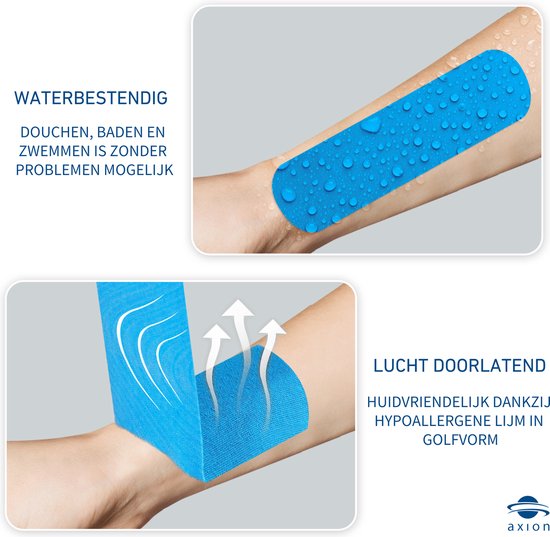 axion® - Kinesiologie sporttape 12-delige set - Rollen van 5mx5cm - Meerdere kleuren - Waterdicht