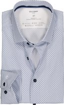 OLYMP 24/7 modern fit overhemd - twill - wit met licht- en donkerblauw dessin - Strijkvrij - Boordmaat: 41