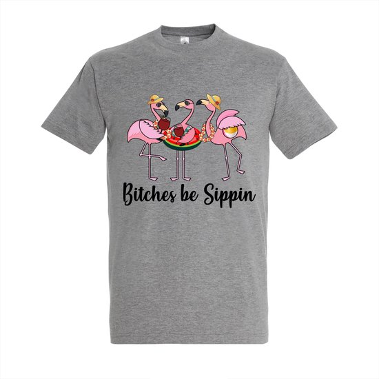 Foto: T shirt bitches be sippin grey melange t shirt maat l t shirt met print t shirt dames