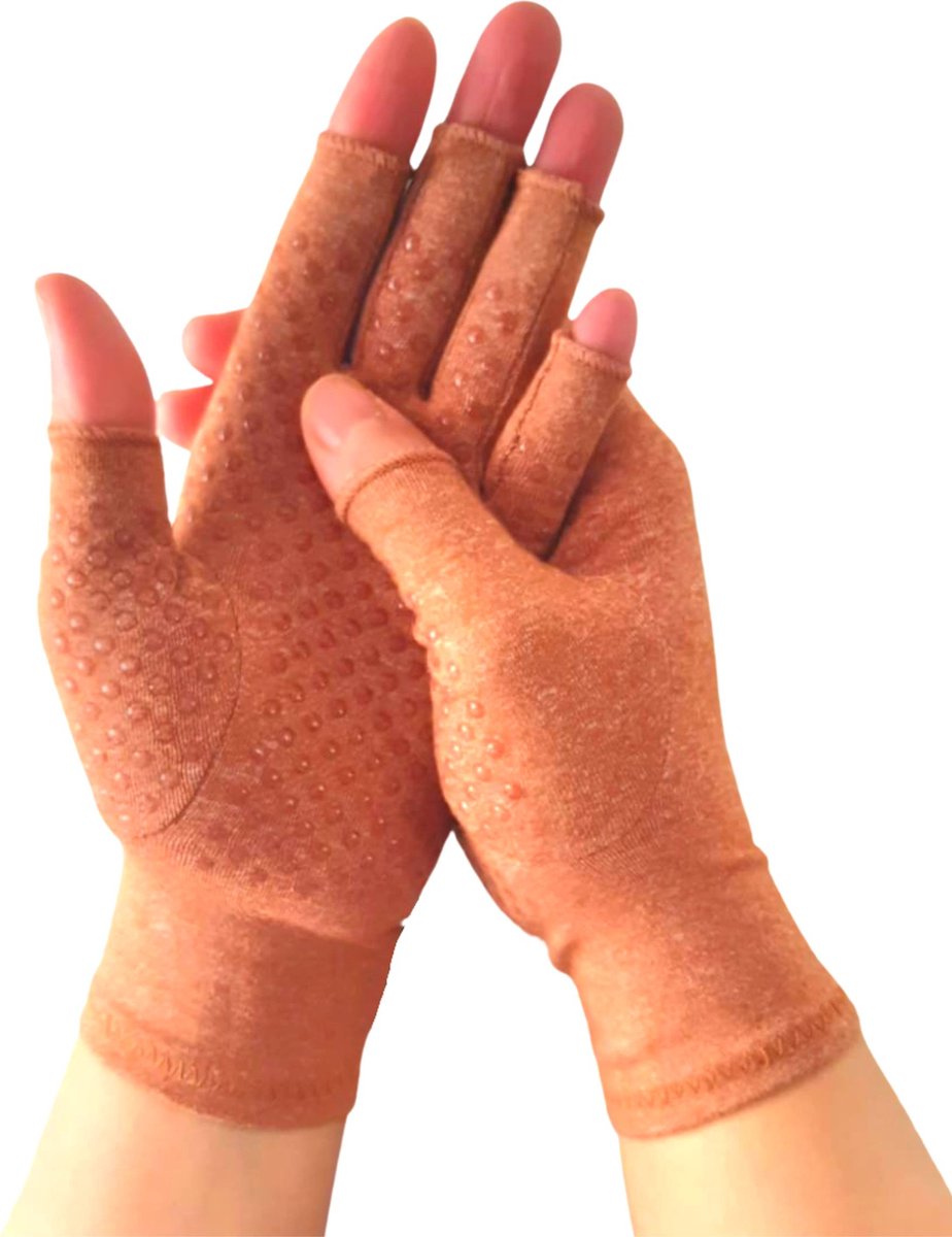 Kangka Therapeutische Reuma Artritis Handschoenen met Antislip Maat M - Bruin