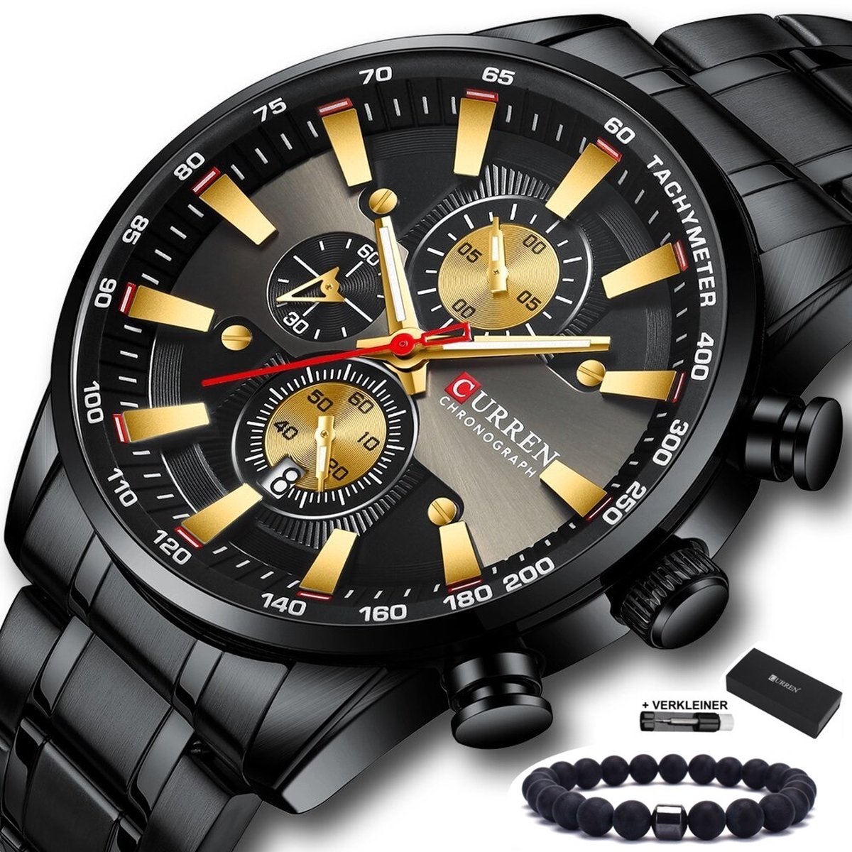 Curren - Horloge Heren - Cadeau voor Man - Horloges voor Mannen - 47 mm - Zwart Goud