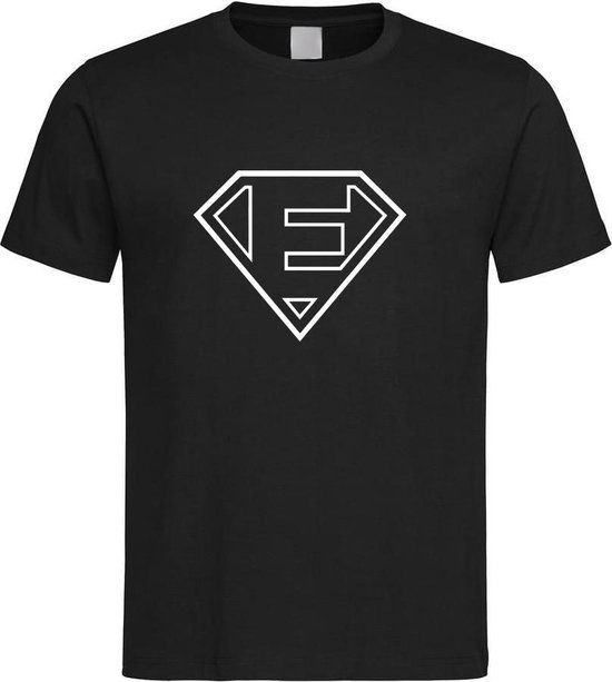 Zwart t-Shirt met letter E “ Superman “ Logo print Wit