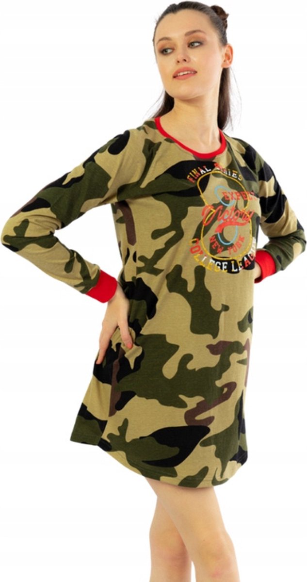 Vienetta | nachthemd met lange mouwen| militair patroon | KORTING M