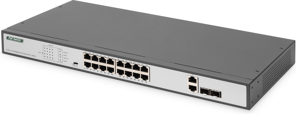 Digitus DN-95342-1 Netwerk switch 16 + 2 poorten 10 / 100 MBit/s PoE-functie