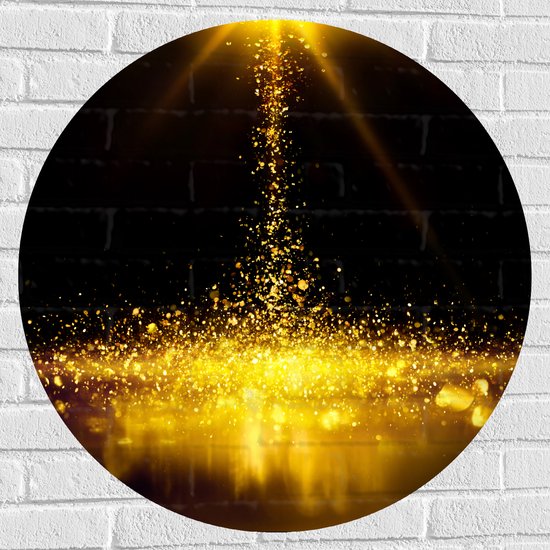 Muursticker Cirkel - Gouden Glitters in Donkerkleurige Omgeving - 80x80 cm Foto op Muursticker