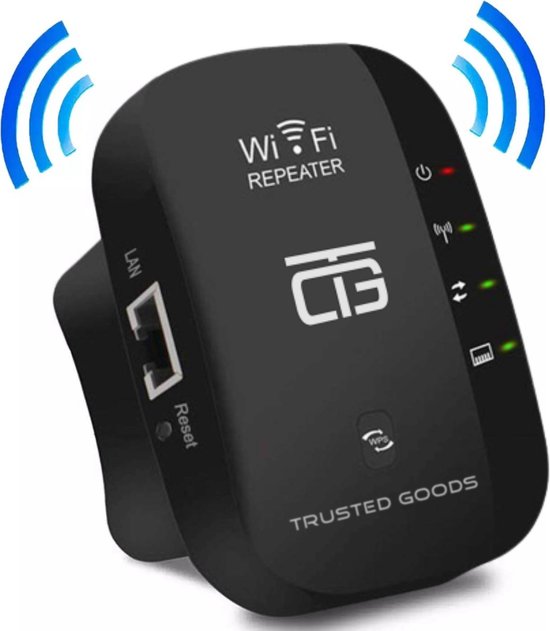 Trusted Goods® - Wifi Versterker - Wifi Extender - Wifi Repeater - Draadloos - NL/ENG Handleiding & Instructievideo met Optionele 1-op-1 Installatiebegeleiding - 300Mbps - 2.4 GHz - Zwart