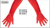 6x Paar Handschoenen satijn 40cm rood assortie maten - mt.S, mt.M en mt.L - PXP Partyxplosion - Carnaval gala thema feest party festival