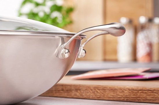Reishunger Premium Roestvrijstalen Wok 32 Cm, Alle Warmtebronnen Honingraatstructuur Met Anti Aanbaklaag Krasbestendig Vaatwasserbestendig Ovenbestendig