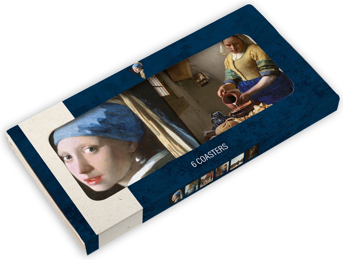 Bekking & Blitz - Onderzetters - 6 stuks - Kunst - Meisje met de parel - Girl with the Pearl Earring - en andere werken - Johannes Vermeer - Mauritshuis Den Haag