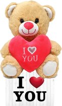 Licht bruine pluche knuffelbeer - 30 cm - incl. Valentijnskaart I Love You