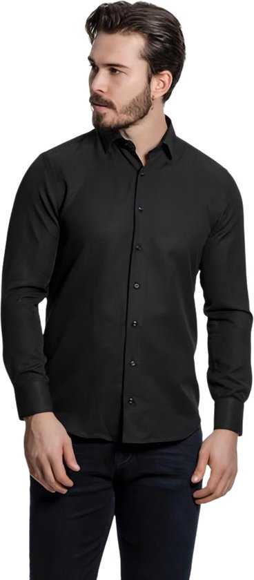 Chemise Homme Zwart Taille 44 - Baurotti Manches Longues - Coupe Slim