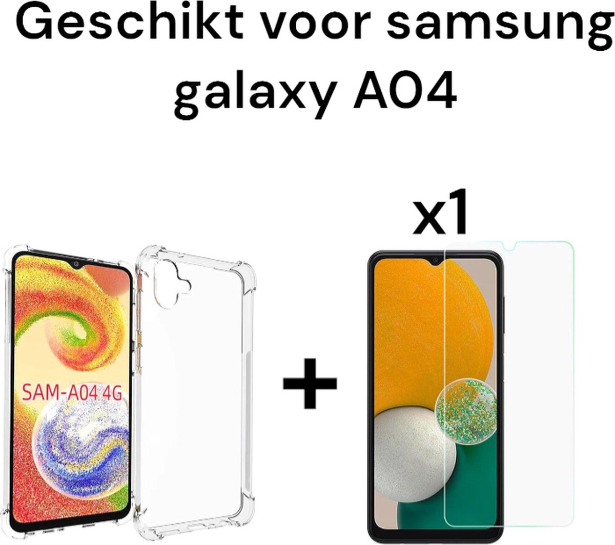 samsung galaxy a04 hoesje siliconen transparant antishock achterkant +1x screen protectorsamsung galaxy a04s hoesje siliconen schock proof doorzichtig back cover +1x tempered glass