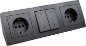 Zwarte stekkerdoos met schakelaar - Verdeelstekker met 15 cm kabel - Stekkerblok met 2 stopcontacten - Verdeeldoos met max. 3600 Watt, 16A