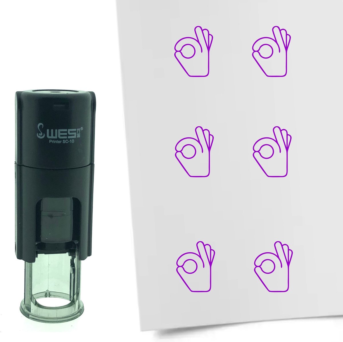 CombiCraft Stempel OK hand gebaar 10mm rond - Paarse inkt