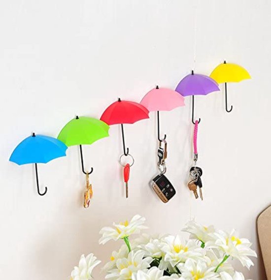Sleutelhanger – paraplu sleutelhaakjes - 6 stuks - decoratieve sleutelhaakjes – wandhouder - gekleurde sleutelhanger - zelfklevende wandhaak-ophanger - wandhaak - voor keuken – badkamer