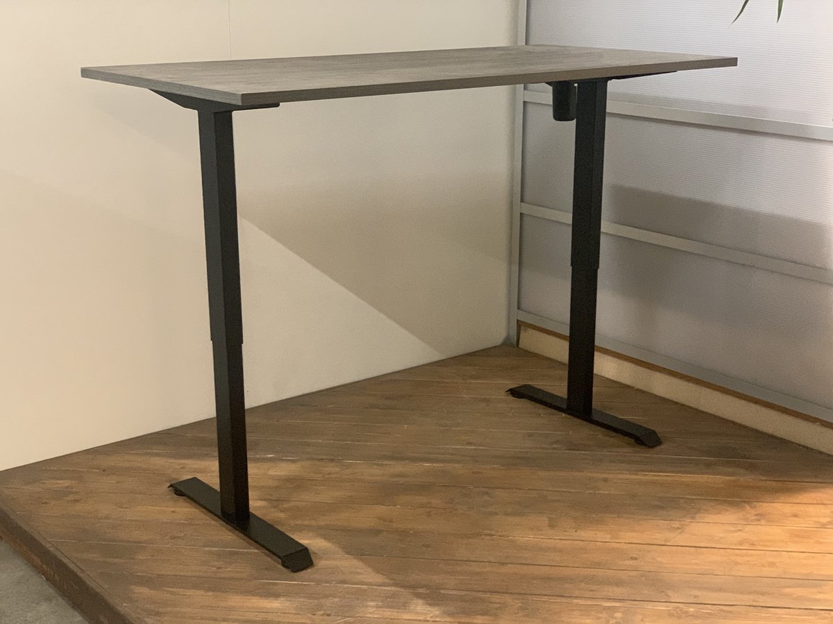 FB01 - elektrisch zit sta bureau met memory - zwart onderstel - logan donker eiken blad - NU MET GRATIS USB OPLADER! - 120 x 80 - NIEUW
