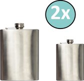 Heupfles - Zakflacon - Platvink - Veldfles - RVS - Set van 2 - 240 ml en 100 ml
