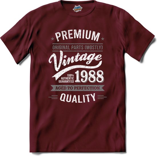 Vintage Legend Sinds 1988 - verjaardag en feest cadeau - Kado tip - T-Shirt - Unisex - Burgundy - Maat M