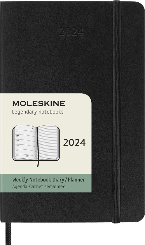 Moleskine 12 Maanden Agenda - 2024 - Wekelijks - Pocket - Zachte Kaft - Zwart