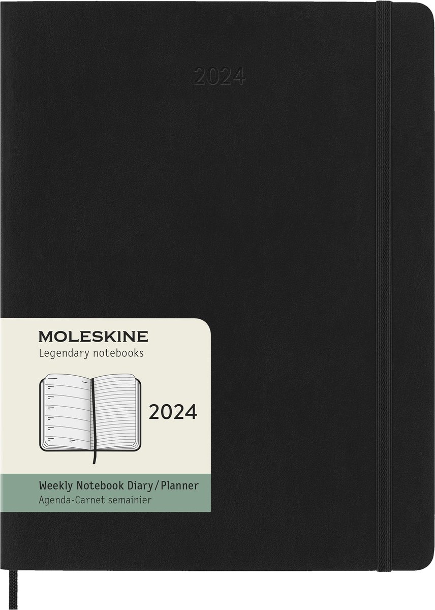 Moleskine 12 Maanden Agenda - 2024 - Wekelijks - XL - Zachte Kaft - Zwart