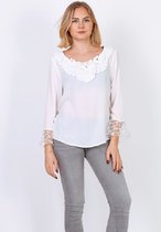 Prachtige blouse met steentjes - Wit - L/XL