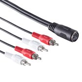 DIN 5-pins (v) - 2x Tulp stereo 2RCA (m) audio adapter (recorder - versterker) / zwart - 0,20 meter