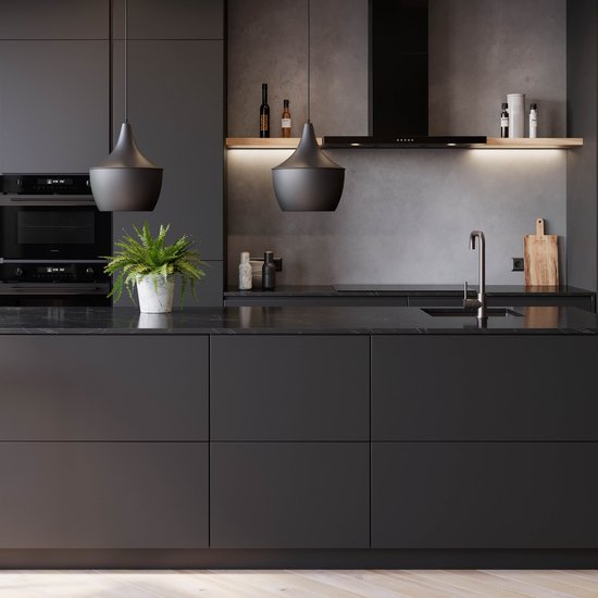 Inventum AKB9005ZWA platte wandschouw afzuigkap 90 cm - Afzuigcapaciteit 645 m3/h - Geschikt voor open keuken - 3 standen - Ledspots - Luchtafvoer en recirculatie - Zwart
