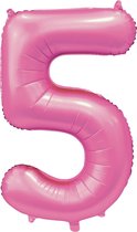 Cijferballon XXL | 5 Satijn roze - 86 cm