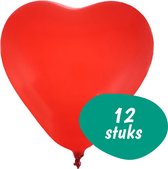 Ballonnen in rode hartjes vorm - 12x stuks - Valentijn en Liefde decoraties - latex - versieringen - 27 cm