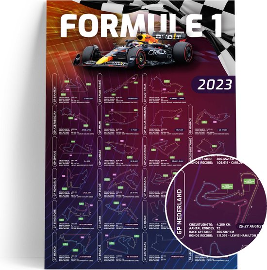 Calendrier des courses de Formule 1 2023 Affiche A2 Red Bull Max Verstappen