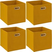 5Five Opbergmand/kastmandje - 4x - Geel - 31 x 31 x 31 cm - 29 liter - Vakkenkast manden - Stof met versterkte bodem - Opvouwbaar