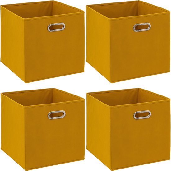 5Five Opbergmand - 4x - 29 liter - geel - linnen - 31 x 31 x 31 cm