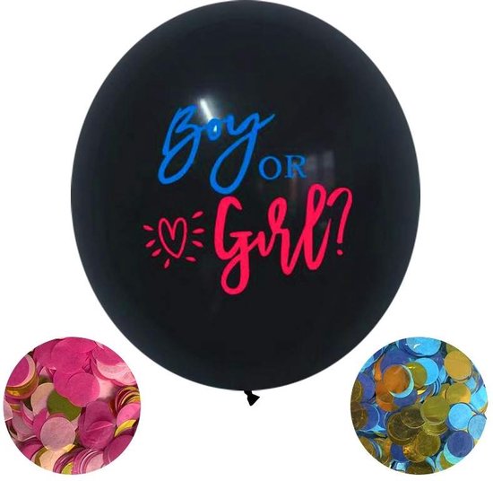 Gender Reveal Ballon - Gender reveal versiering - Boy or Girl - Babyshower - 91 cm - met confetti rosé blauw (papier)