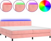 vidaXL - Boxspring - met - matras - en - LED - fluweel - roze - 200x200 - cm