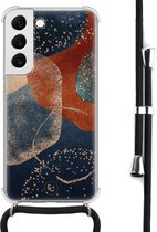 Hoesje met koord geschikt voor Samsung Galaxy S22 - Abstract terracotta - Inclusief zwart koord - Crossbody beschermhoes - Transparant, Blauw - Mooie Telefoonhoesjes