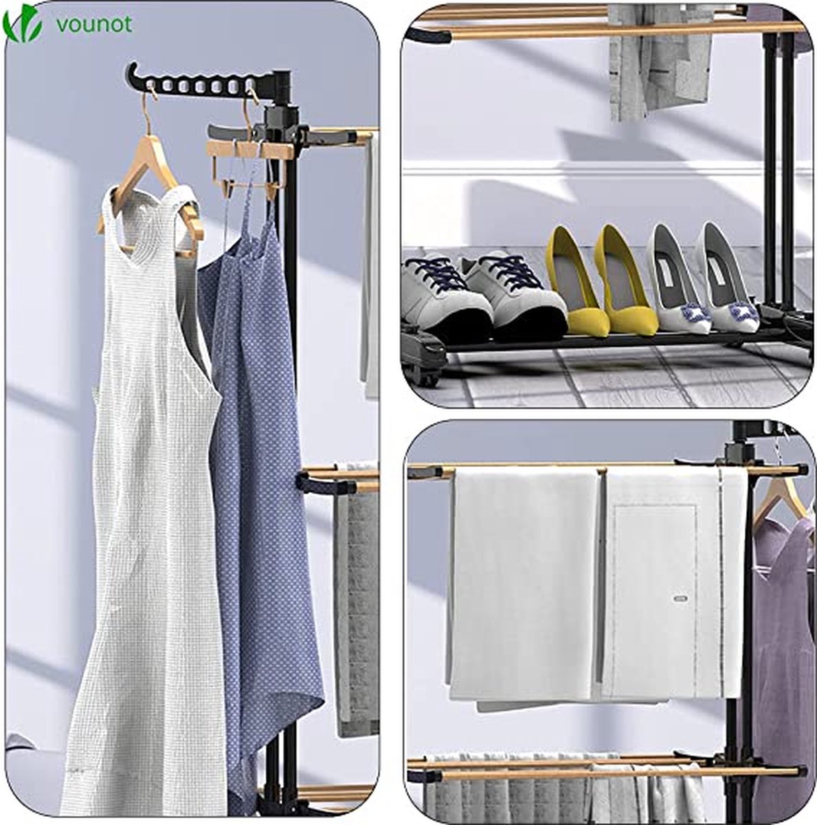 Étendoir à Linge Pliable 16 Bras - Séchoir Mural Rabattable, 48 Emplacements, Gain De Place, Design Compact