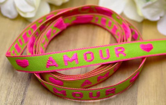 Armbandje - Stof - Amour - Groen/Roze